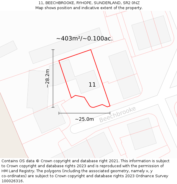 11, BEECHBROOKE, RYHOPE, SUNDERLAND, SR2 0NZ: Plot and title map