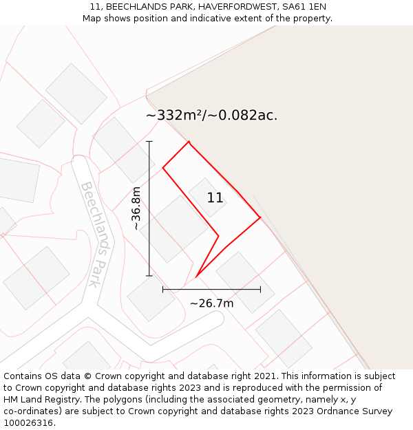 11, BEECHLANDS PARK, HAVERFORDWEST, SA61 1EN: Plot and title map
