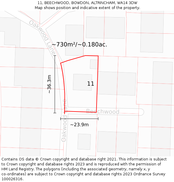 11, BEECHWOOD, BOWDON, ALTRINCHAM, WA14 3DW: Plot and title map