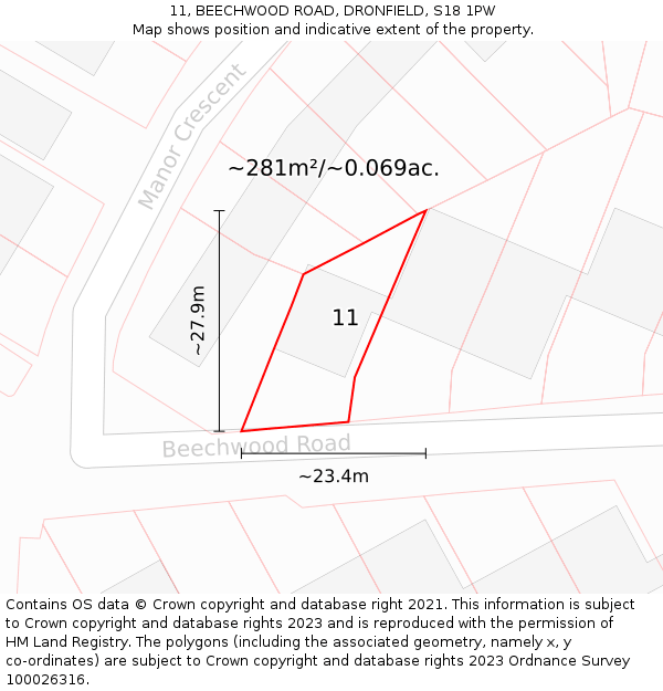11, BEECHWOOD ROAD, DRONFIELD, S18 1PW: Plot and title map