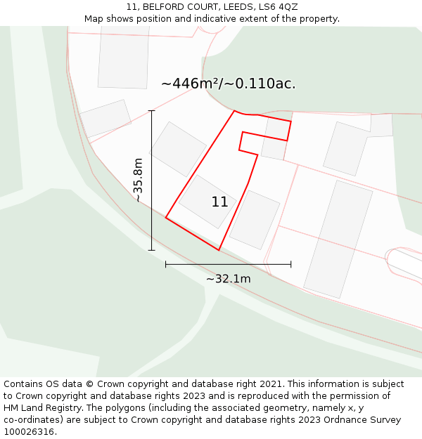 11, BELFORD COURT, LEEDS, LS6 4QZ: Plot and title map