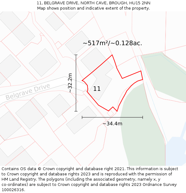 11, BELGRAVE DRIVE, NORTH CAVE, BROUGH, HU15 2NN: Plot and title map