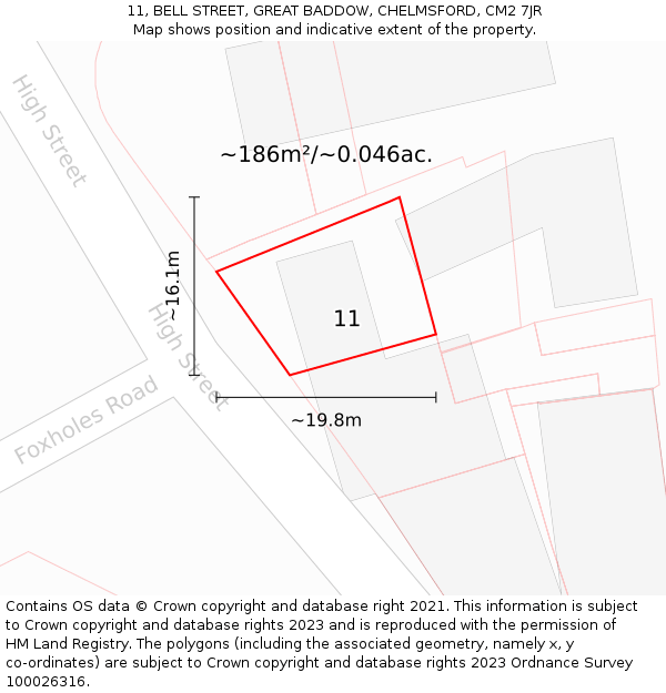 11, BELL STREET, GREAT BADDOW, CHELMSFORD, CM2 7JR: Plot and title map