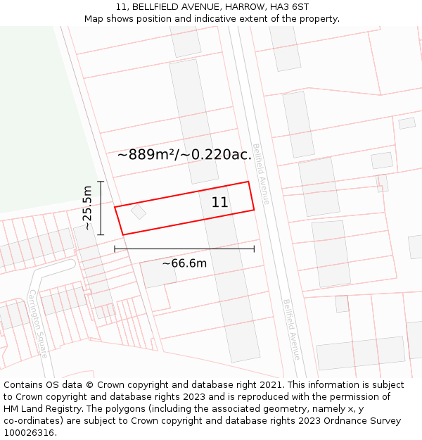 11, BELLFIELD AVENUE, HARROW, HA3 6ST: Plot and title map