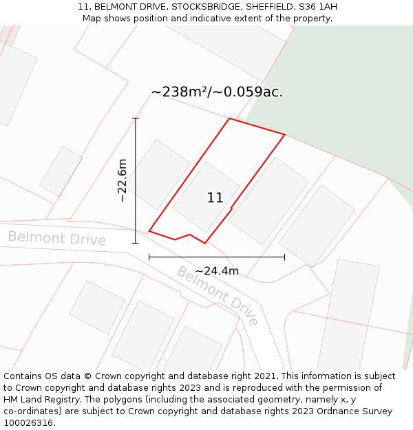 11, BELMONT DRIVE, STOCKSBRIDGE, SHEFFIELD, S36 1AH: Plot and title map