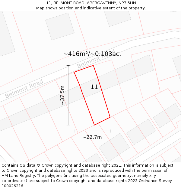 11, BELMONT ROAD, ABERGAVENNY, NP7 5HN: Plot and title map