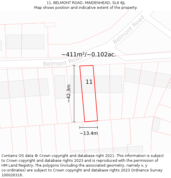 11, BELMONT ROAD, MAIDENHEAD, SL6 6JL: Plot and title map