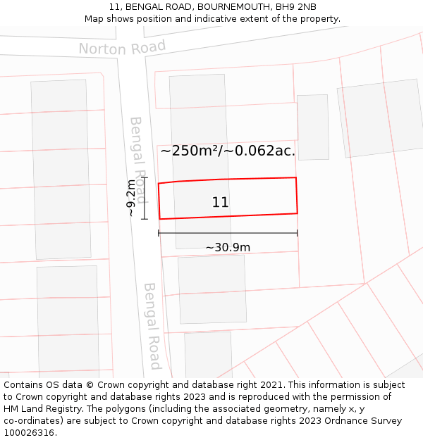 11, BENGAL ROAD, BOURNEMOUTH, BH9 2NB: Plot and title map