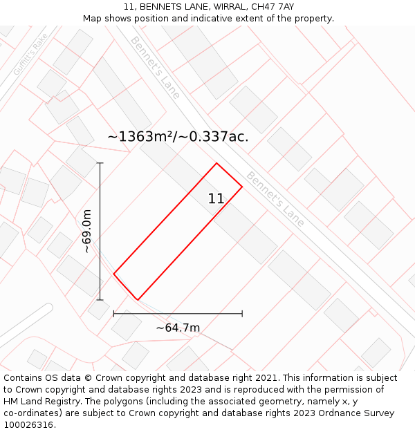 11, BENNETS LANE, WIRRAL, CH47 7AY: Plot and title map