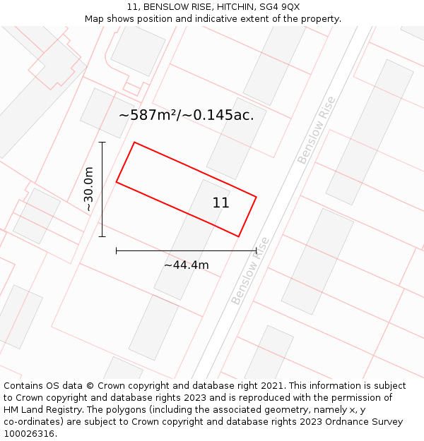 11, BENSLOW RISE, HITCHIN, SG4 9QX: Plot and title map