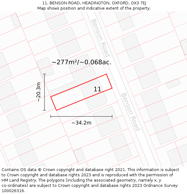 11, BENSON ROAD, HEADINGTON, OXFORD, OX3 7EJ: Plot and title map