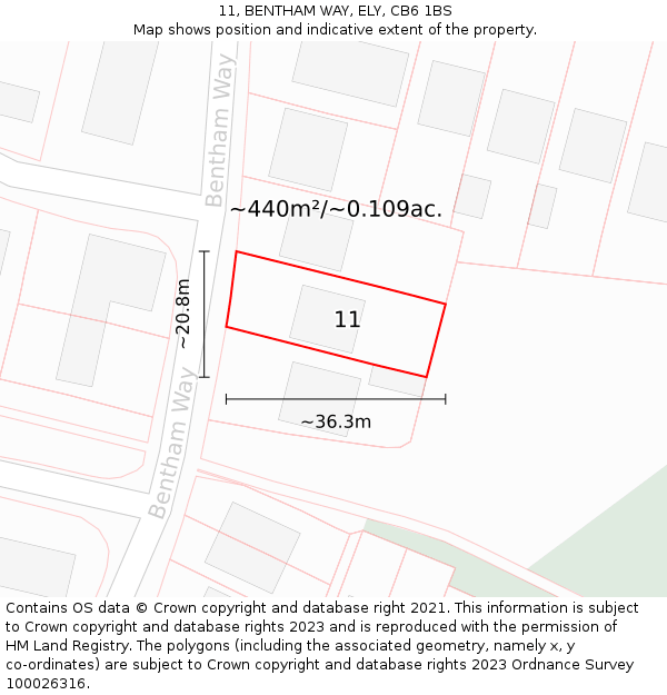 11, BENTHAM WAY, ELY, CB6 1BS: Plot and title map