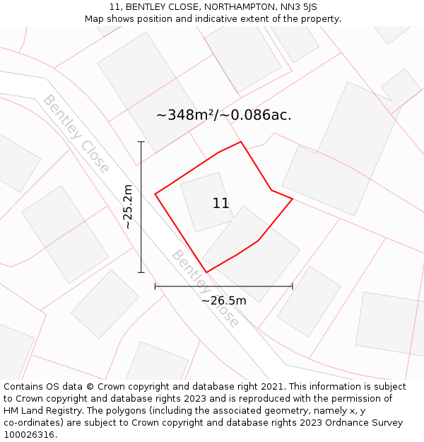 11, BENTLEY CLOSE, NORTHAMPTON, NN3 5JS: Plot and title map
