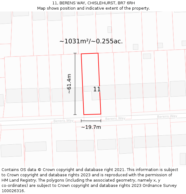 11, BERENS WAY, CHISLEHURST, BR7 6RH: Plot and title map