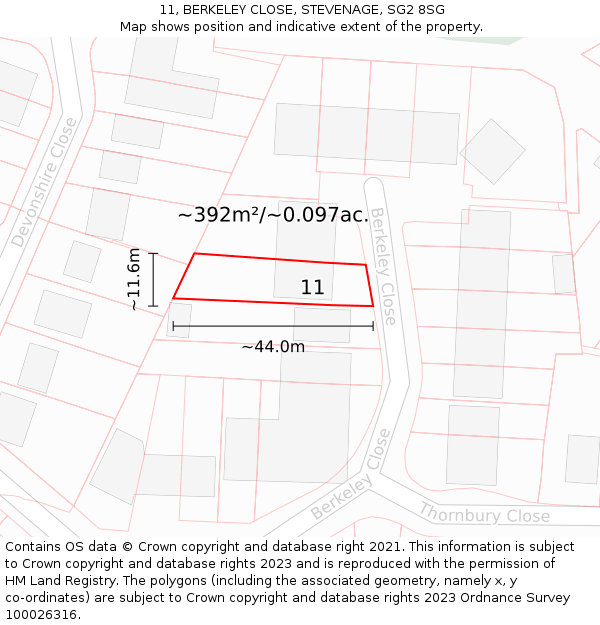 11, BERKELEY CLOSE, STEVENAGE, SG2 8SG: Plot and title map