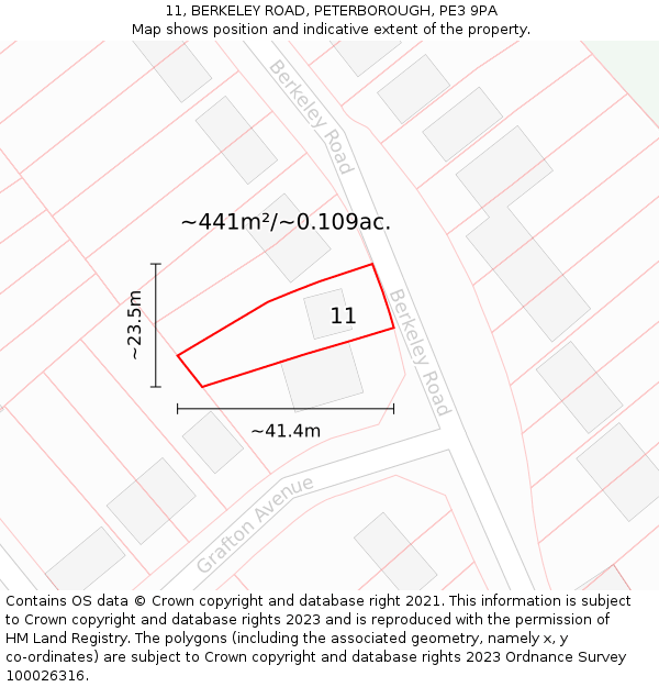 11, BERKELEY ROAD, PETERBOROUGH, PE3 9PA: Plot and title map