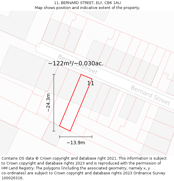 11, BERNARD STREET, ELY, CB6 1AU: Plot and title map