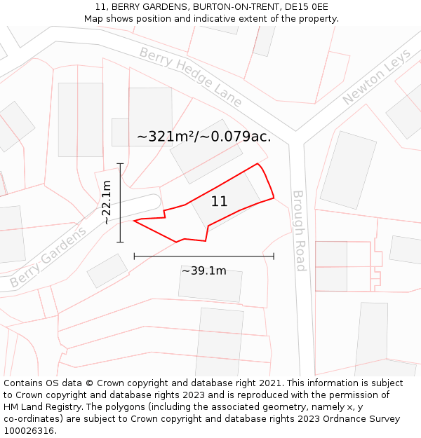 11, BERRY GARDENS, BURTON-ON-TRENT, DE15 0EE: Plot and title map
