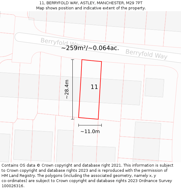 11, BERRYFOLD WAY, ASTLEY, MANCHESTER, M29 7PT: Plot and title map