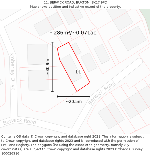 11, BERWICK ROAD, BUXTON, SK17 9PD: Plot and title map