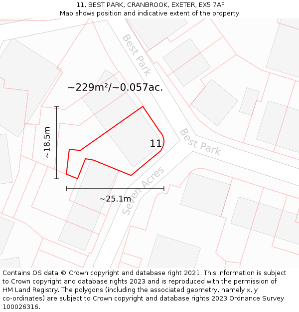 11, BEST PARK, CRANBROOK, EXETER, EX5 7AF: Plot and title map