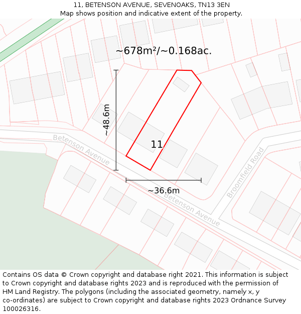 11, BETENSON AVENUE, SEVENOAKS, TN13 3EN: Plot and title map