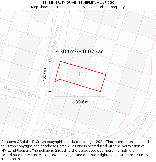 11, BEVERLEY DRIVE, BEVERLEY, HU17 9GG: Plot and title map