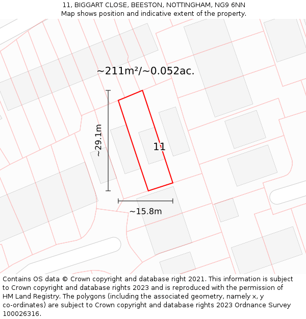 11, BIGGART CLOSE, BEESTON, NOTTINGHAM, NG9 6NN: Plot and title map