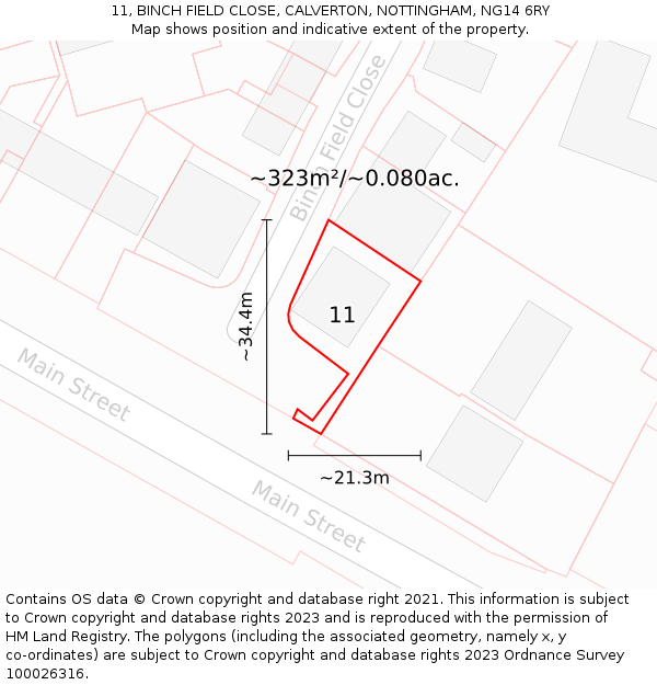 11, BINCH FIELD CLOSE, CALVERTON, NOTTINGHAM, NG14 6RY: Plot and title map