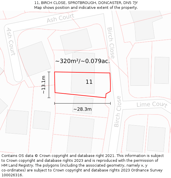 11, BIRCH CLOSE, SPROTBROUGH, DONCASTER, DN5 7JY: Plot and title map