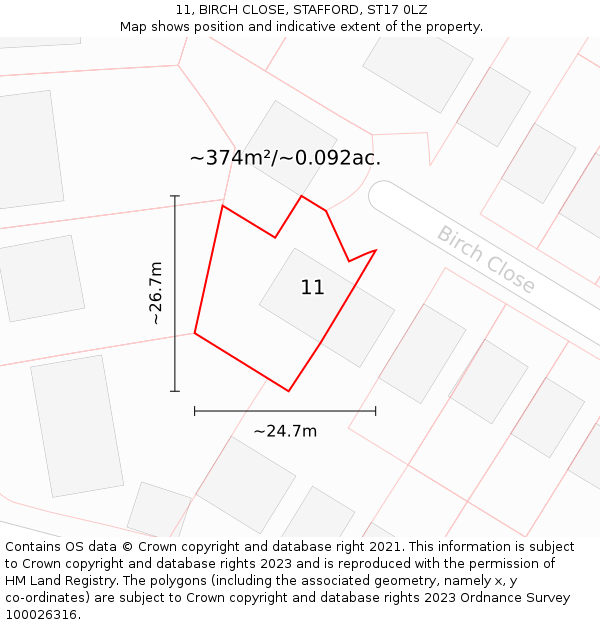 11, BIRCH CLOSE, STAFFORD, ST17 0LZ: Plot and title map