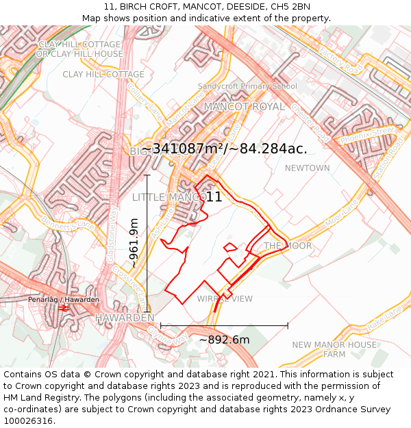 11, BIRCH CROFT, MANCOT, DEESIDE, CH5 2BN: Plot and title map