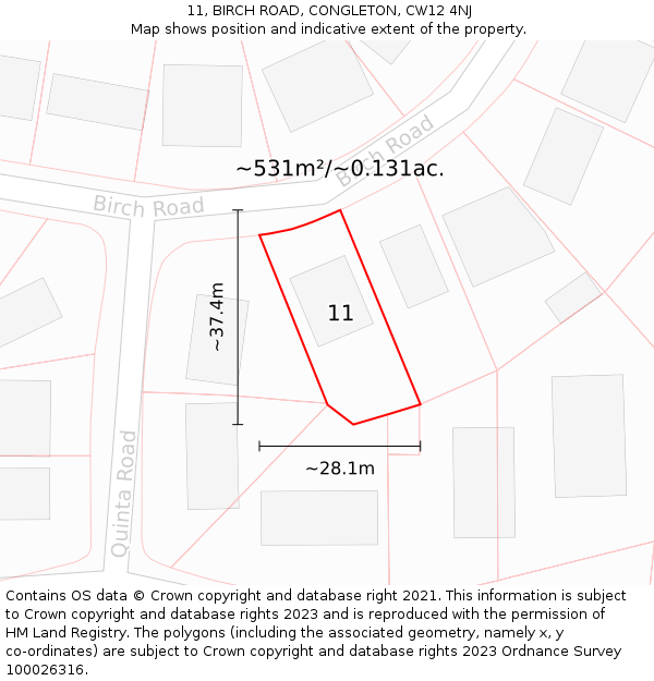 11, BIRCH ROAD, CONGLETON, CW12 4NJ: Plot and title map