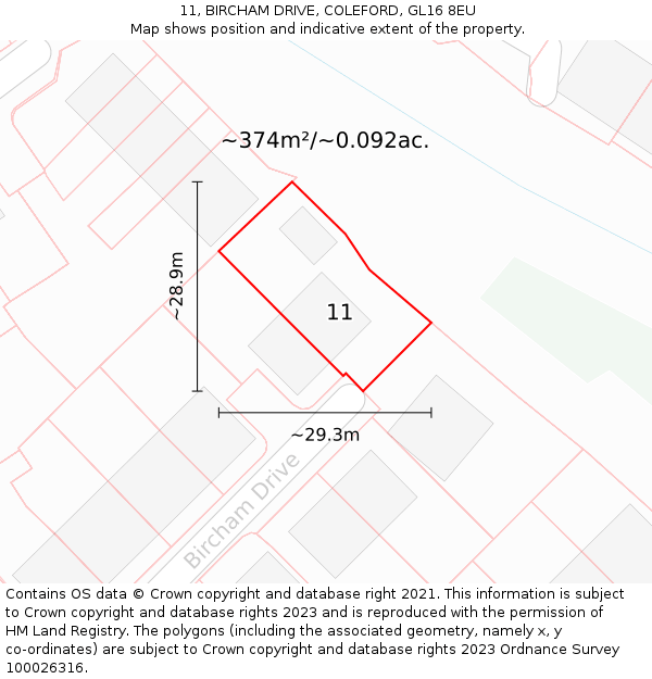 11, BIRCHAM DRIVE, COLEFORD, GL16 8EU: Plot and title map