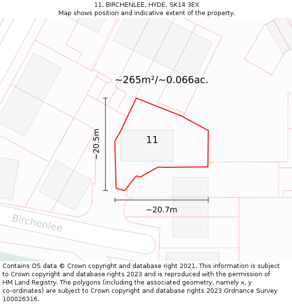 11, BIRCHENLEE, HYDE, SK14 3EX: Plot and title map