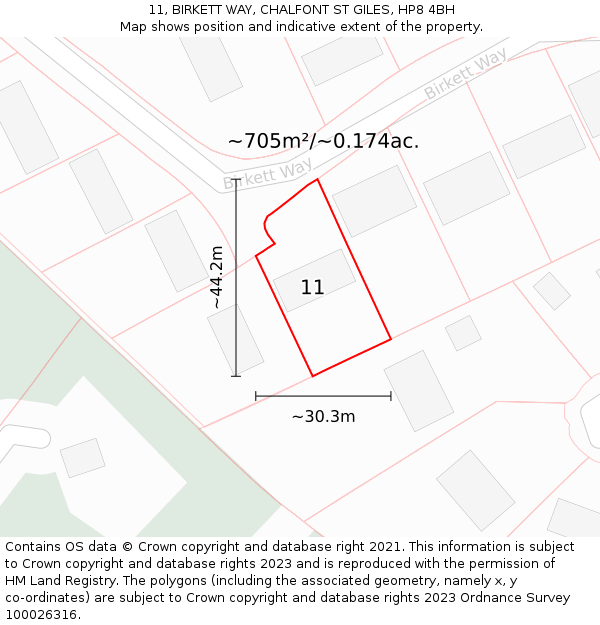 11, BIRKETT WAY, CHALFONT ST GILES, HP8 4BH: Plot and title map