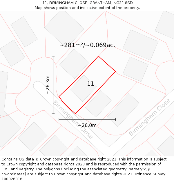 11, BIRMINGHAM CLOSE, GRANTHAM, NG31 8SD: Plot and title map
