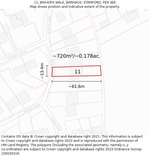 11, BISHOPS WALK, BARNACK, STAMFORD, PE9 3EE: Plot and title map