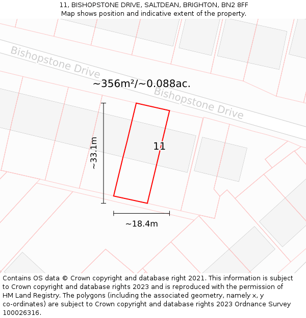 11, BISHOPSTONE DRIVE, SALTDEAN, BRIGHTON, BN2 8FF: Plot and title map