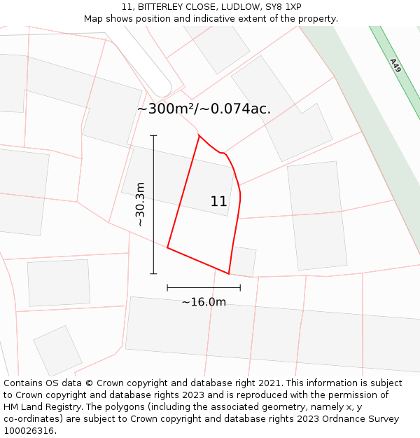 11, BITTERLEY CLOSE, LUDLOW, SY8 1XP: Plot and title map