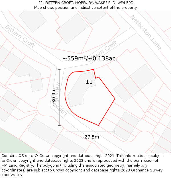 11, BITTERN CROFT, HORBURY, WAKEFIELD, WF4 5PD: Plot and title map