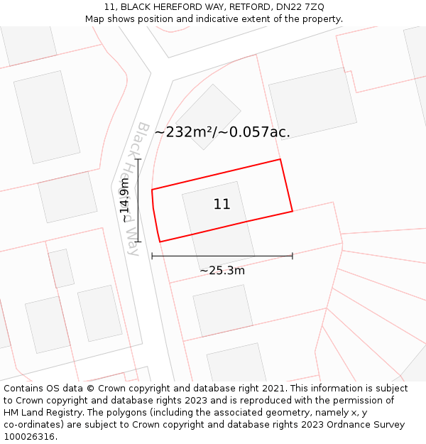 11, BLACK HEREFORD WAY, RETFORD, DN22 7ZQ: Plot and title map
