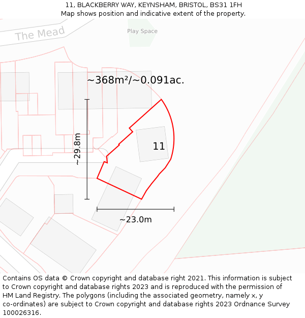 11, BLACKBERRY WAY, KEYNSHAM, BRISTOL, BS31 1FH: Plot and title map