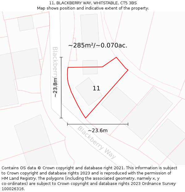 11, BLACKBERRY WAY, WHITSTABLE, CT5 3BS: Plot and title map