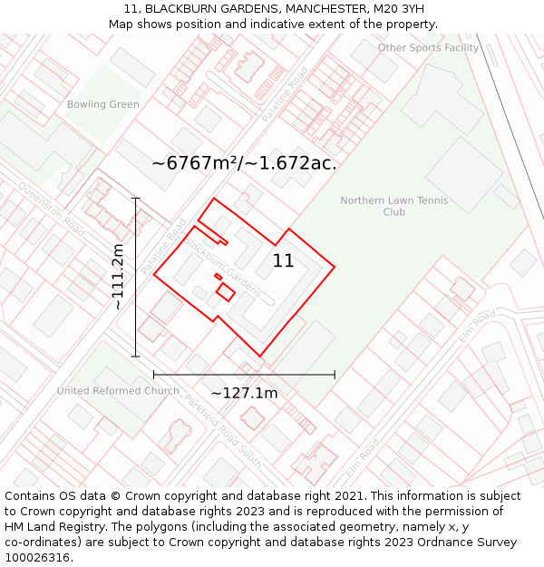 11, BLACKBURN GARDENS, MANCHESTER, M20 3YH: Plot and title map