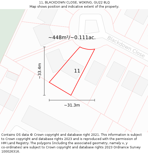 11, BLACKDOWN CLOSE, WOKING, GU22 8LQ: Plot and title map
