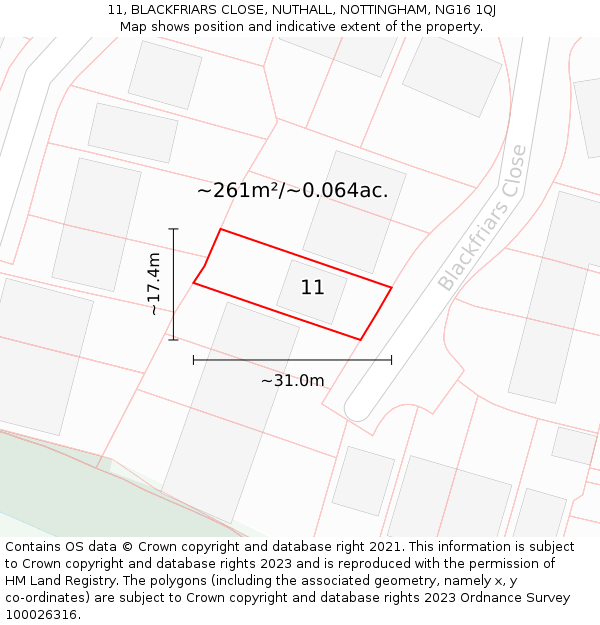 11, BLACKFRIARS CLOSE, NUTHALL, NOTTINGHAM, NG16 1QJ: Plot and title map