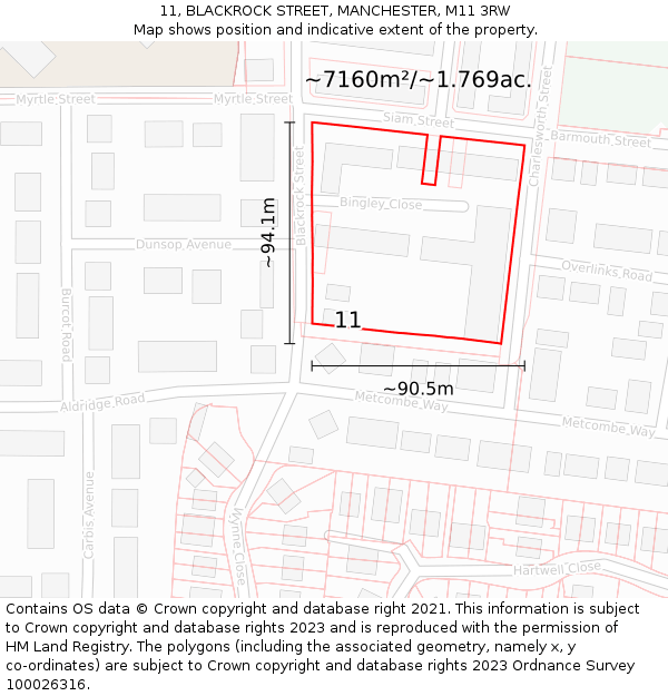 11, BLACKROCK STREET, MANCHESTER, M11 3RW: Plot and title map