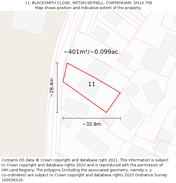 11, BLACKSMITH CLOSE, YATTON KEYNELL, CHIPPENHAM, SN14 7FB: Plot and title map