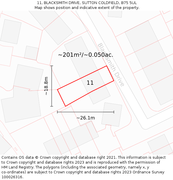 11, BLACKSMITH DRIVE, SUTTON COLDFIELD, B75 5UL: Plot and title map
